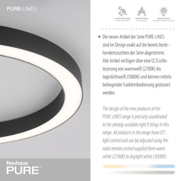 Sufitowa lampa PURE-LINES antracyt 6309-13 1xLED 30W 2700-5000K z pilotem