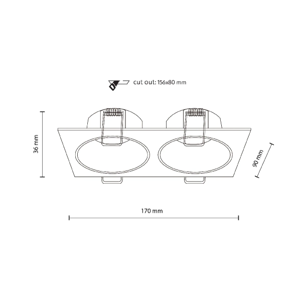 Podwójny downlight sufitowy Prisma 10579 prostokąt czarny