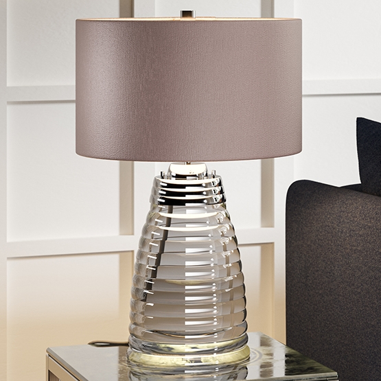 Dekoracyjna stołowa lampa QN-MILNE-TL-GREY abażur szary