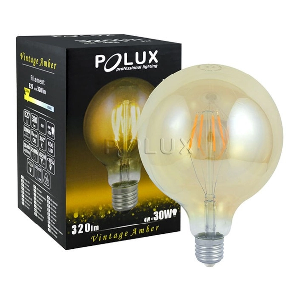 Żarówka dekoracyjna Vintage Amber 304537 Polux G95 LED E27 bańka 4W 320lm 230V biała ciepła