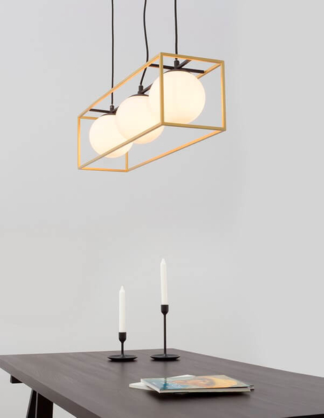 Prostokątna lampa wisząca Plata szklane kule białe złote