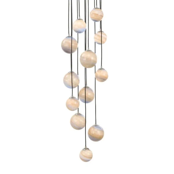 Kaskadowa wisząca lampa Mikara MIK1250 planety kule szklane chrom