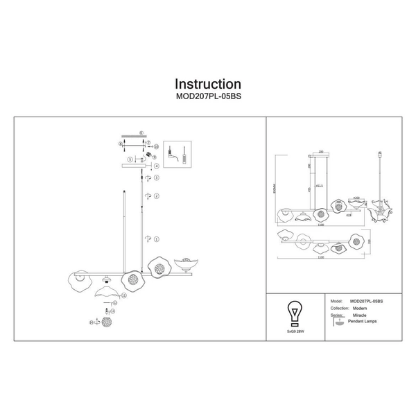 Nasufitowa lampa Miracle MOD207PL-05BS Maytoni kwiaty mosiądz przezroczysta