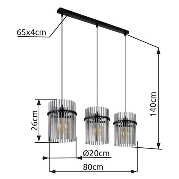 Szklana lampa wisząca GORLEY 15698-3H potrójna do jadalni czarna