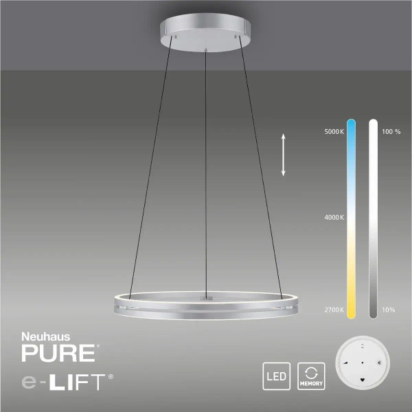 Lampa wisząca PUREE-LOOP srebrna pierścieniowa LED 53W 2700-5000K ring zmienna barwa 2551-95