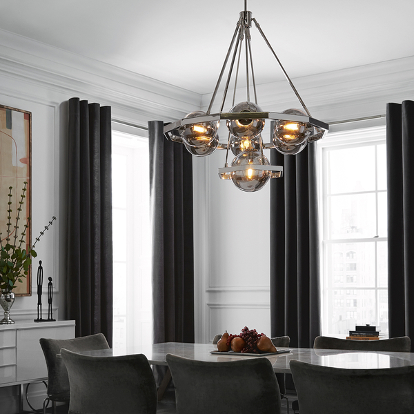 Wisząca lampa QN-HARPER7 geometryczna rama kule nikiel