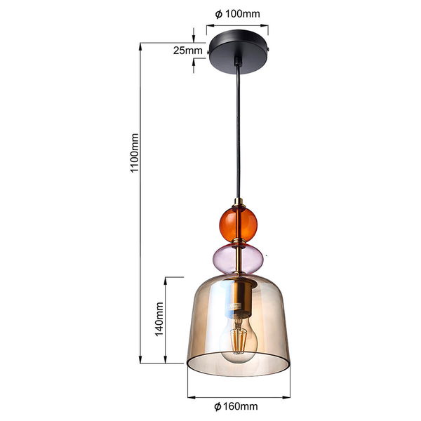 Szklana lampa wisząca Tropea LP-2004/1P S AM retro bursztynowa