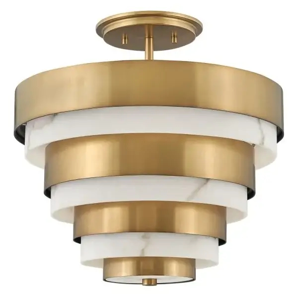 Sufitowa lampa art. deco Echelon QN-ECHELON-SF ringi białe mosiądz