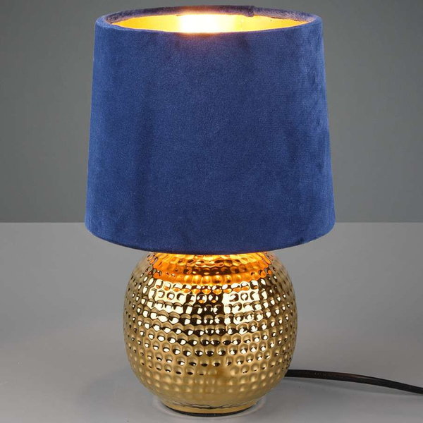 Stojąca LAMPA stołowa EUDORA DL012-50821 RL Light nocna LAMPKA abażurowa na biurko niebieska złota