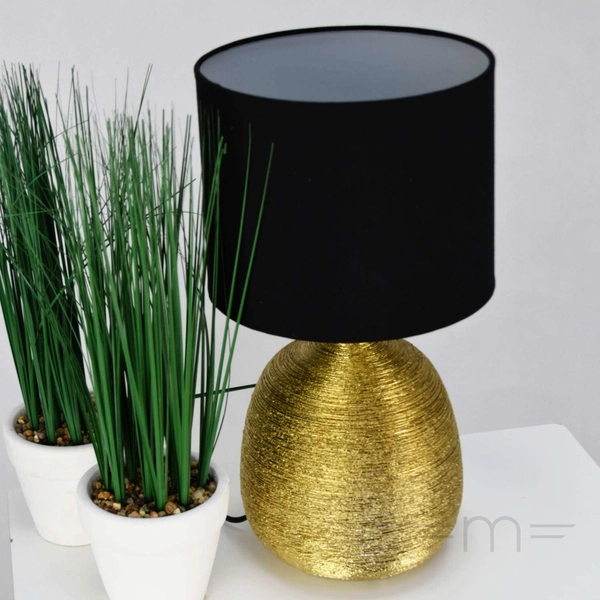 Ceramiczna LAMPA stołowa OSCAR 107068 Markslojd abażurowa LAMPKA stojąca złota czarna