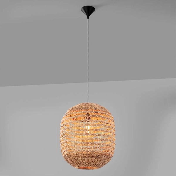 Lampa wisząca GUARDIA LE44578 owalna pleciona naturalna czarna