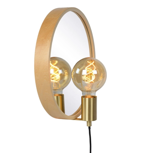 Kinkiet LAMPA ścienna REFLEX 36213/31/72 Lucide drewniana OPRAWA okrągłe lustro drewniane