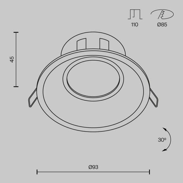 Sufitowe oczko podtynkowe Dot DL028-2-01B metalowe czarne