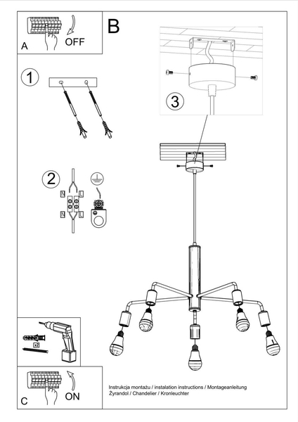 LAMPA wisząca SL.0304 metalowa OPRAWA zwis pająk sticks czarny