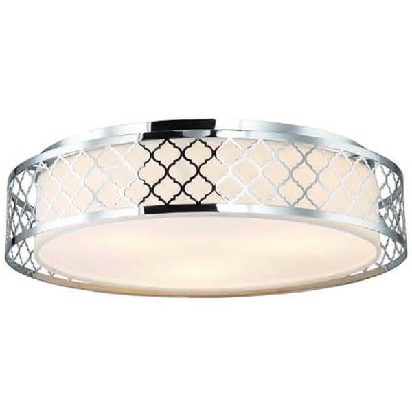 Plafon LAMPA okrągła CAVALLI CROMO Orlicki Design sufitowa OPRAWA abażurowa w stylu klasycznym we wzory kremowy chrom