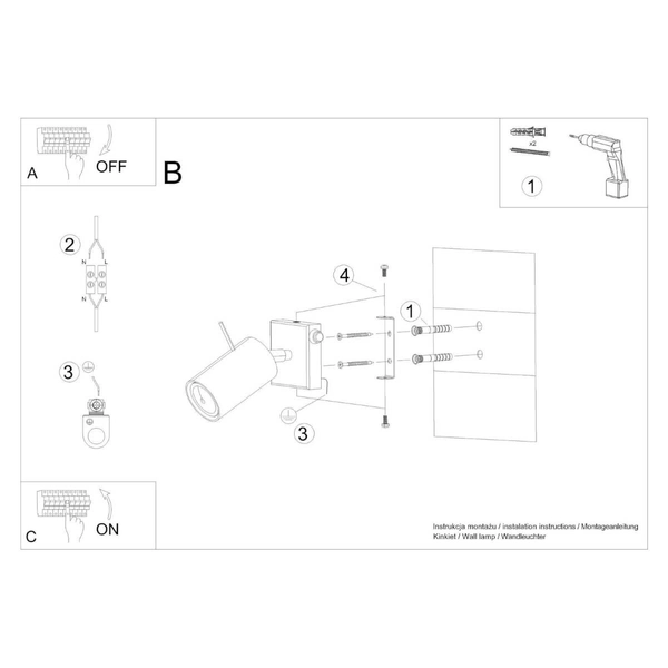 Minimalistyczna lampa ścienna SL.1049 czarna tuba do pokoju