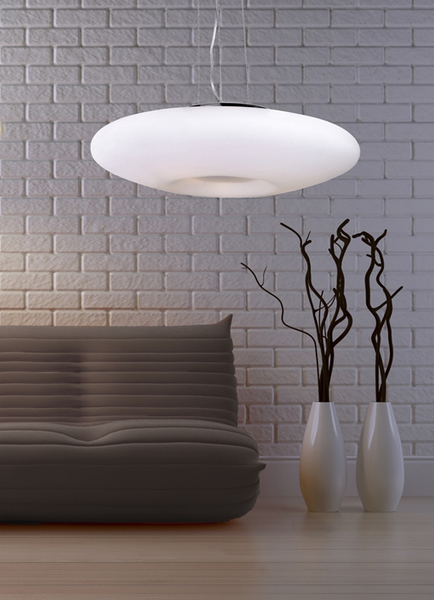 Nowoczesna lampa wisząca Pires okrągły dysk biały chrom