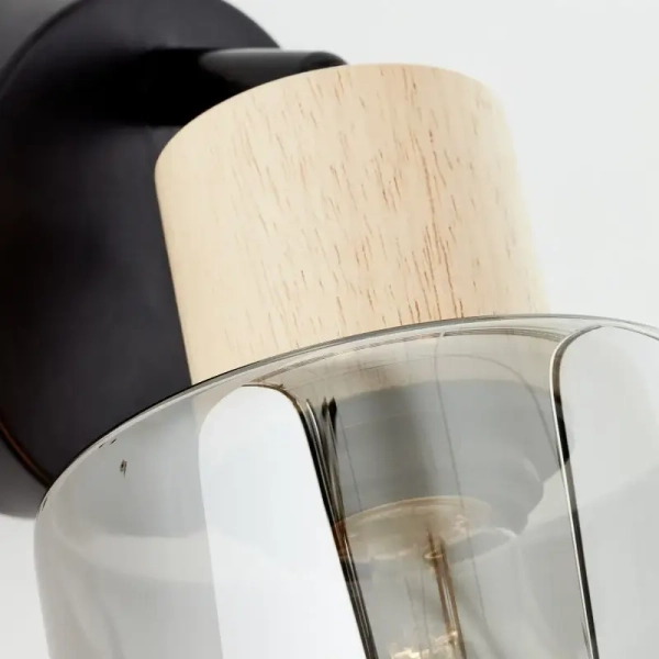 Szklany kinkiet ścienny Weald 99837/93 drewniany czarny przydymiony