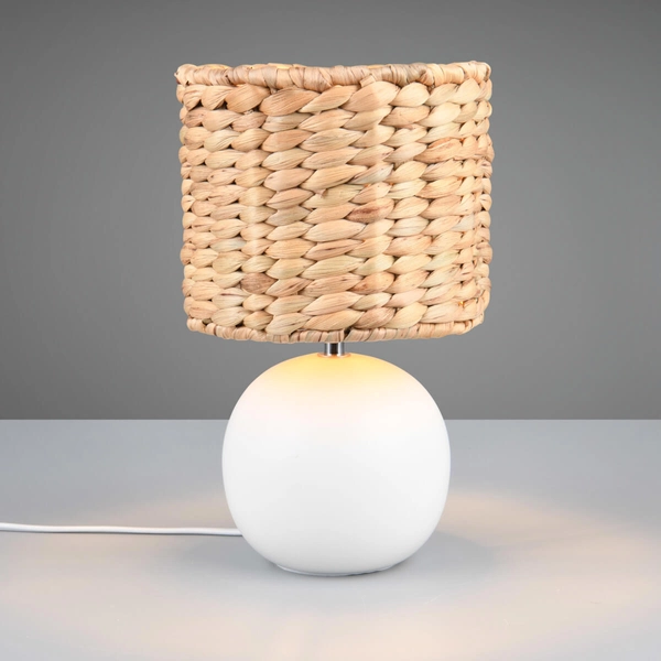 Nocna lampka pleciona do sypialni VINA 518900101 ceramiczna biały drewniany