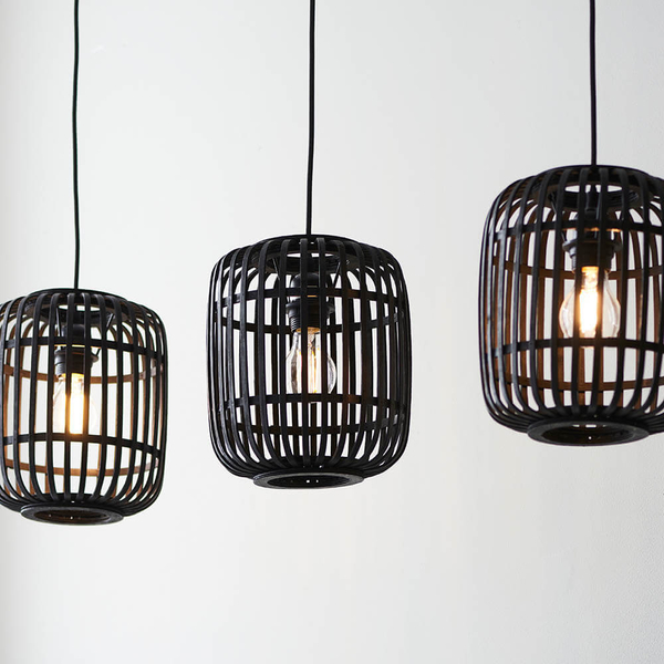 Bambusowa lampa wisząca Mathias 101698 potrójna czarna