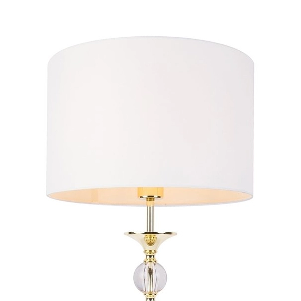 Abażurowa lampa stołowa Rea stojąca do gabinetu biała złota