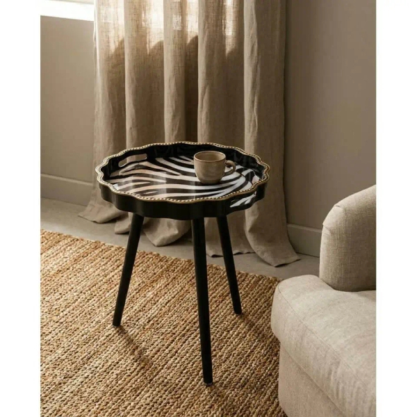 Stolik kawowy SAFARI czarny biały 5900168837843 szklany wys. 45 cm zebra