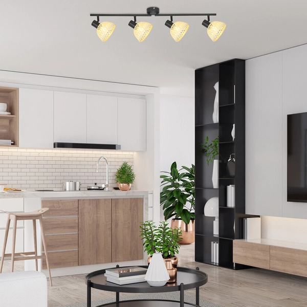 Skandynawska lampa sufitowa Rattan 3136 reflektorki brązowe do holu