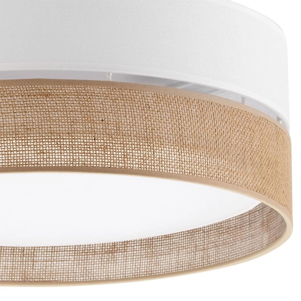 Okrągły plafon jutowy Linobianco 6577 TK Lighting z tkaniny brązowa biała