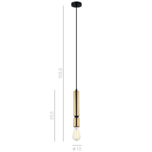 LAMPA wisząca TORLA PEN-5041-1-BKBR Italux metalowa OPRAWA tuba zwis OPRAWKA na żarówkę mosiądz