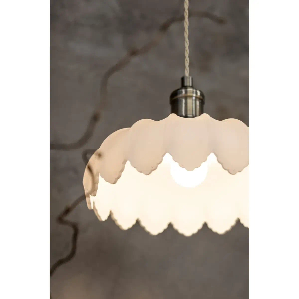 Zwisająca lampa nad blat Kurage 108857 falista mleczny klosz mosiądz