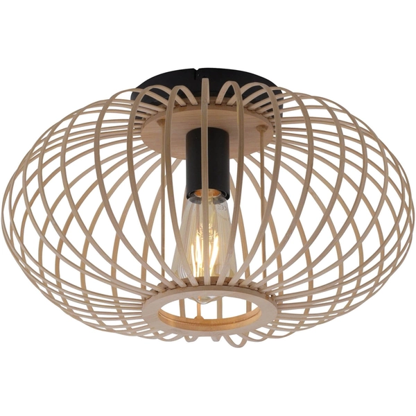 Skandynawska lampa sufitowa Racoon okrągła do salonu drewno