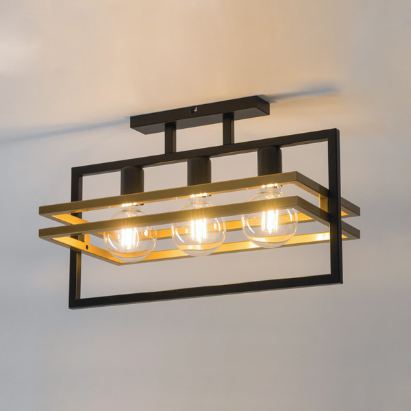 Industrialna lampa sufitowa Merci do jadalni czarna złota