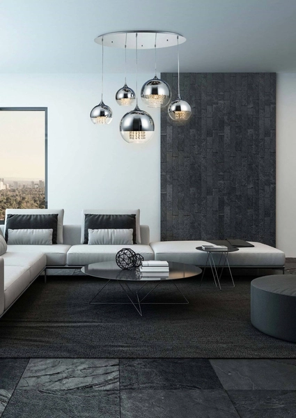 Glamour LAMPA wisząca FERMI P140-PL-170-5-N Maytoni okrągła OPRAWA szklany ZWIS kaskada kryształki chrom przezroczyste