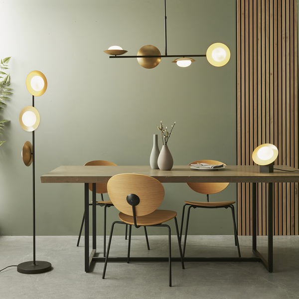 Stołowa lampa modernistyczna L&-192038 Light& okrągła złota brązowa