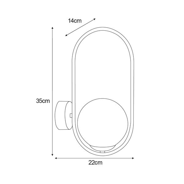 Kinkiet ścienny elipsa Venta K-5125 Kaja kula ball bursztynowa czarna