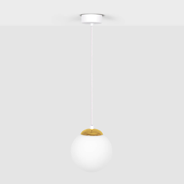 Pojedyncza lampa wisząca Elmo K-5310 Kaja kula metalowa szklana biała złota