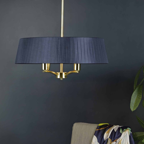 Żyrandol z abażurem Cristin CRI0423 Dar Lighting vintage mosiądz granatowy