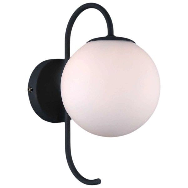 Modernistyczna LAMPA ścienna GELA WL-5500-1-BK Italux metalowa OPRAWA szklana kula KINKIET ball grafitowa biała
