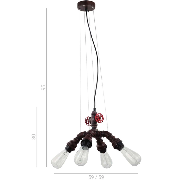Industrialna LAMPA wisząca MANILA MDM-2846/4A RUST Italux metalowa OPRAWA zwis rury zawory rdza