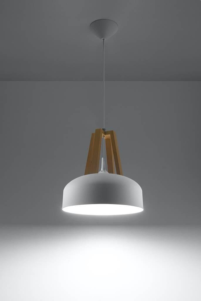 LAMPA wisząca SL.0388 metalowa OPRAWA okrągły ZWIS rustykalny drewno biały