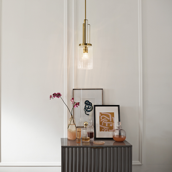 Zwisowa lampa QN-KIMROSE-MP-BNB klosz tuba mosiądz