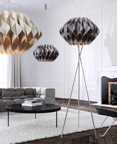 Stojąca lampa salonowa Ruben podłogowa design szara