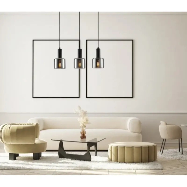 Skandynawska lampa wisząca Santia PND-65342-3-BK+SG loftowa czarna przydymiona hol