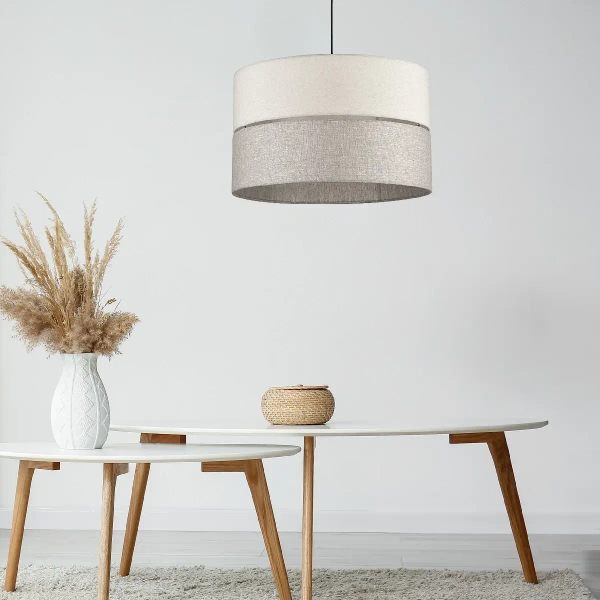 Lniana lampa zwisająca Eco 5773 tuba nad stół biały beżowy
