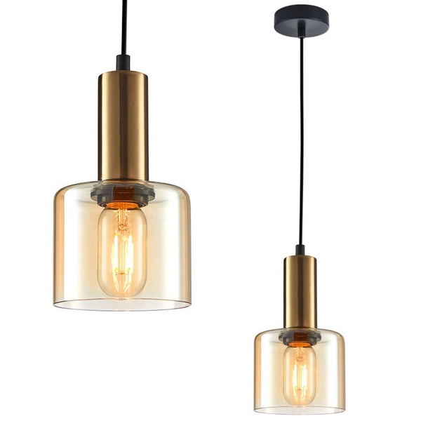 Loftowa LAMPA wisząca SANTIA PND-65342-1-BRO+AMB Italux sypialniany ZWIS szklany mosiądz