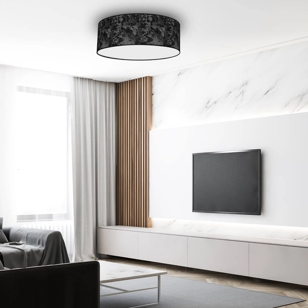 Abażurowy plafon salonowy Satino okrągły czarny srebrny