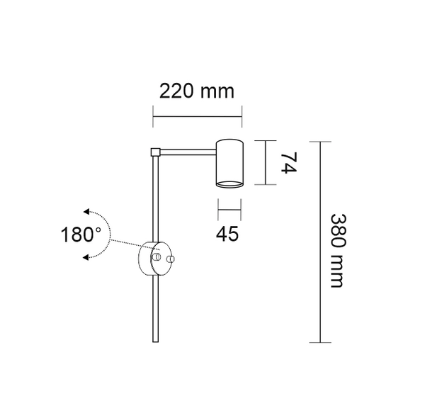 LAMPA ścienna DAKATA 4490 Shilo metalowa OPRAWA downlight tuba czarna