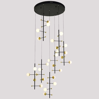 Modernistyczna LAMPA wisząca HELMOND PND-43883-28 Italux metalowa OPRAWA kaskada LED 89W 3000K molekuły ZWIS czarny złoty