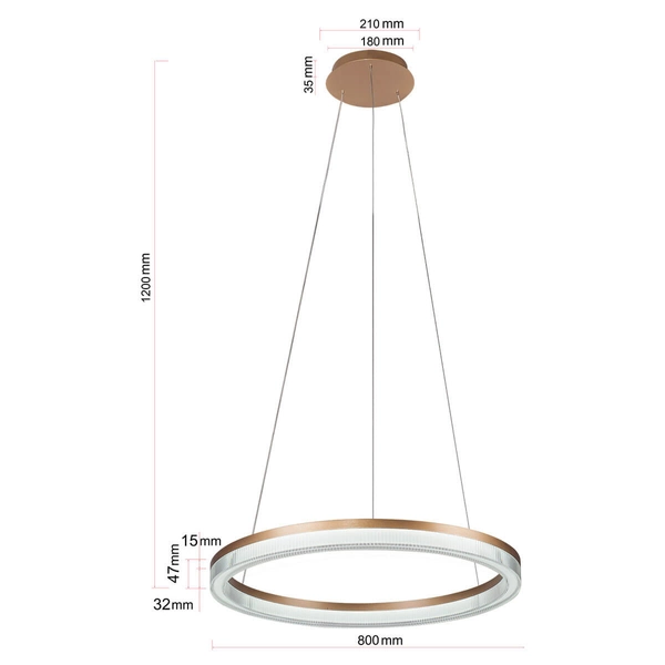 Lampa wisząca ring Midway LP-033/1P L GD Cristal Triangle LED 50W złota