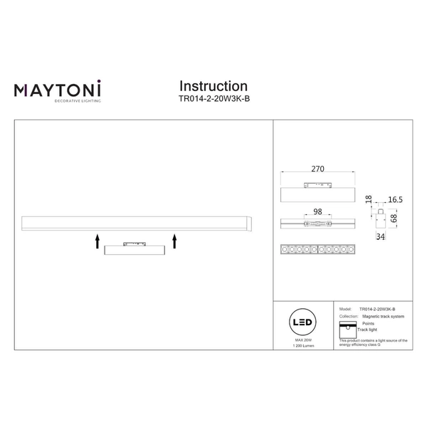 Magnetyczna lampa Points TR014-2-20W3K-B LED 20W 3000K sufitowa czarny